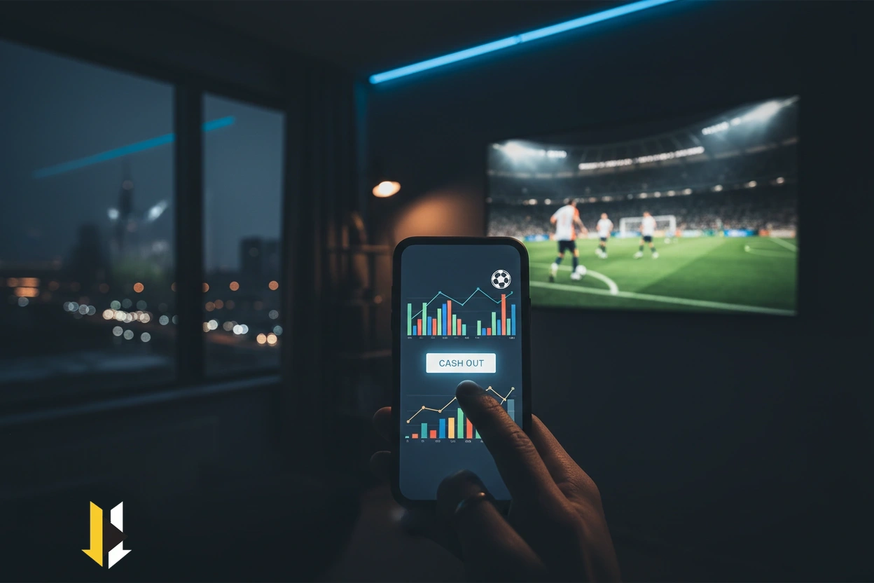 Smartphone mit Cash-Out-Schaltfläche bei laufender Sportwette